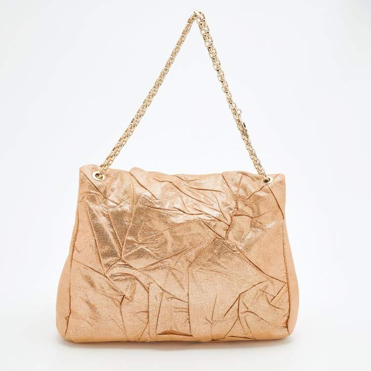 Pre Owned Stella McCartney Metallic Gold Faux Leather Flap Shoulder Bag