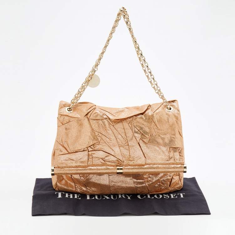 Pre Owned Stella McCartney Metallic Gold Faux Leather Flap Shoulder Bag