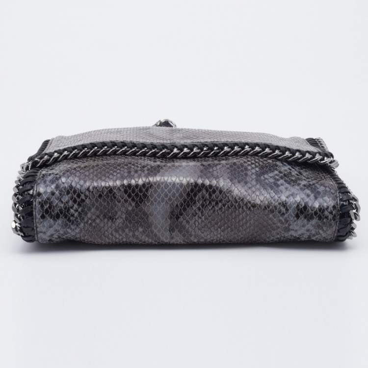 مملوكة مسبقًا Stella McCartney Grey/Black Faux Python Embossed Leather Falabella Flap Shoulder Bag