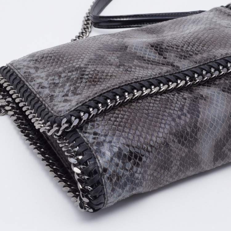 مملوكة مسبقًا Stella McCartney Grey/Black Faux Python Embossed Leather Falabella Flap Shoulder Bag