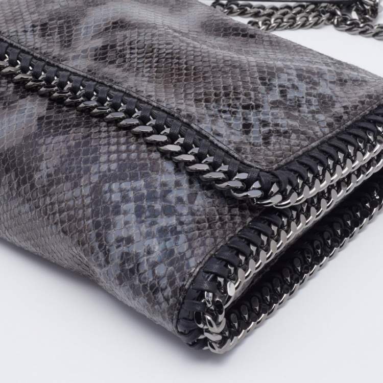 مملوكة مسبقًا Stella McCartney Grey/Black Faux Python Embossed Leather Falabella Flap Shoulder Bag