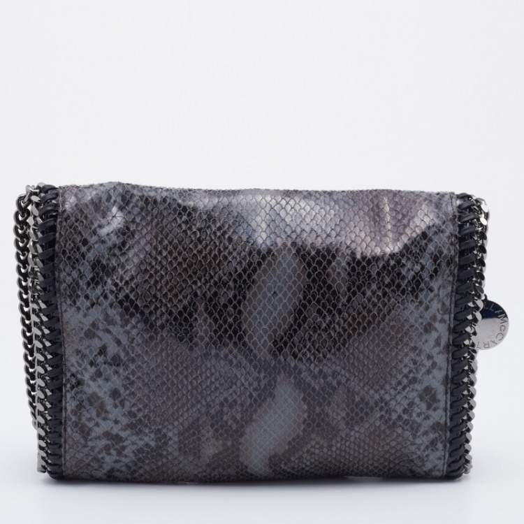 مملوكة مسبقًا Stella McCartney Grey/Black Faux Python Embossed Leather Falabella Flap Shoulder Bag