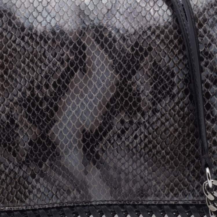 مملوكة مسبقًا Stella McCartney Grey/Black Faux Python Embossed Leather Falabella Flap Shoulder Bag