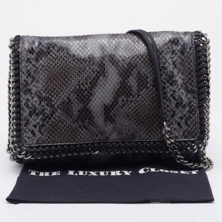 مملوكة مسبقًا Stella McCartney Grey/Black Faux Python Embossed Leather Falabella Flap Shoulder Bag