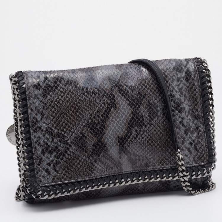 مملوكة مسبقًا Stella McCartney Grey/Black Faux Python Embossed Leather Falabella Flap Shoulder Bag