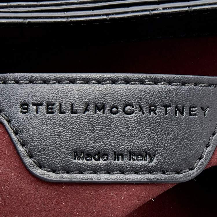 Pre Owned Stella McCartney Black Croc Embossed Faux Leather Medium Falabella Star Box Bag