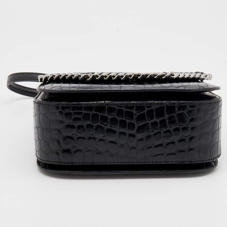 Pre Owned Stella McCartney Black Croc Embossed Faux Leather Medium Falabella Star Box Bag