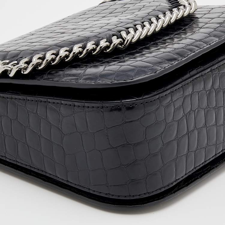 Pre Owned Stella McCartney Black Croc Embossed Faux Leather Medium Falabella Star Box Bag