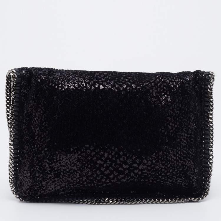 مملوكة مسبقًا Stella Mccartney Black Falabella Sequin Fold-Over Clutch