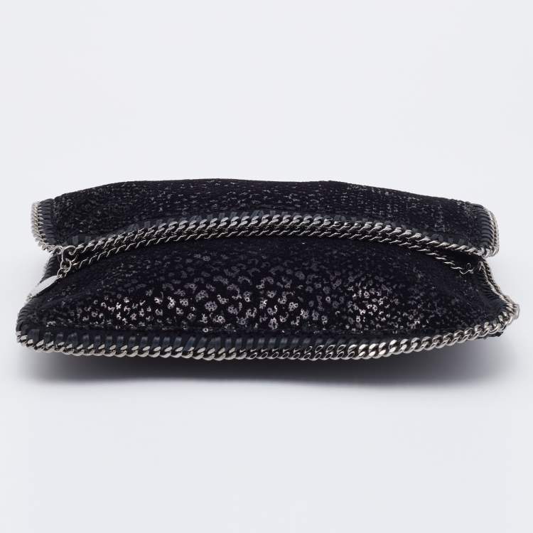 مملوكة مسبقًا Stella Mccartney Black Falabella Sequin Fold-Over Clutch