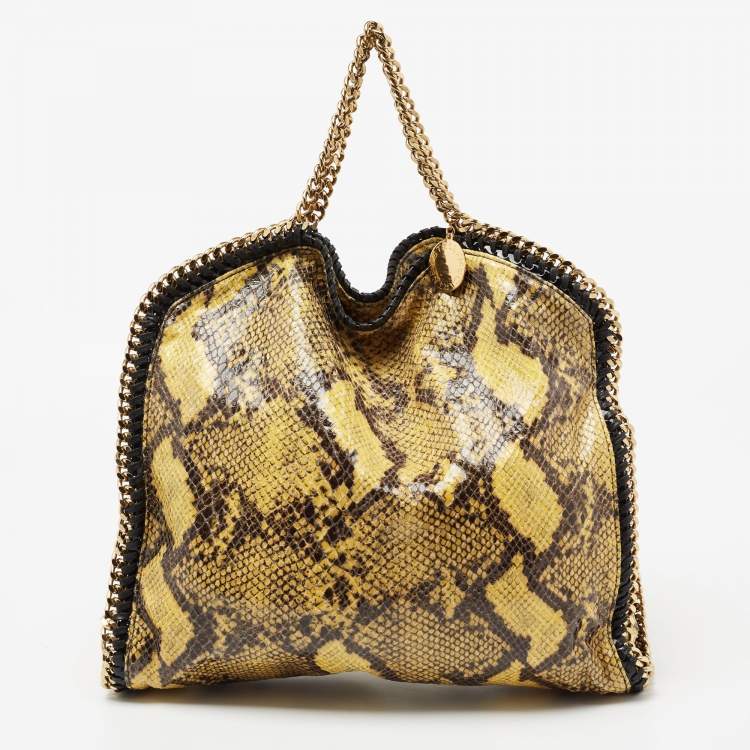 Pre Owned Stella McCartney Yellow/Black Faux Python Coated Suede Small Falabella Tote