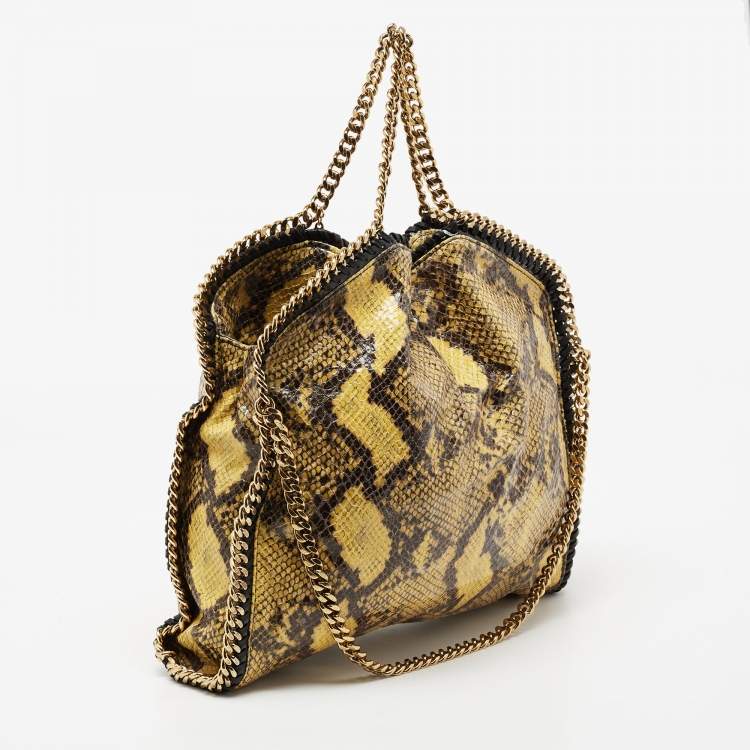 Pre Owned Stella McCartney Yellow/Black Faux Python Coated Suede Small Falabella Tote