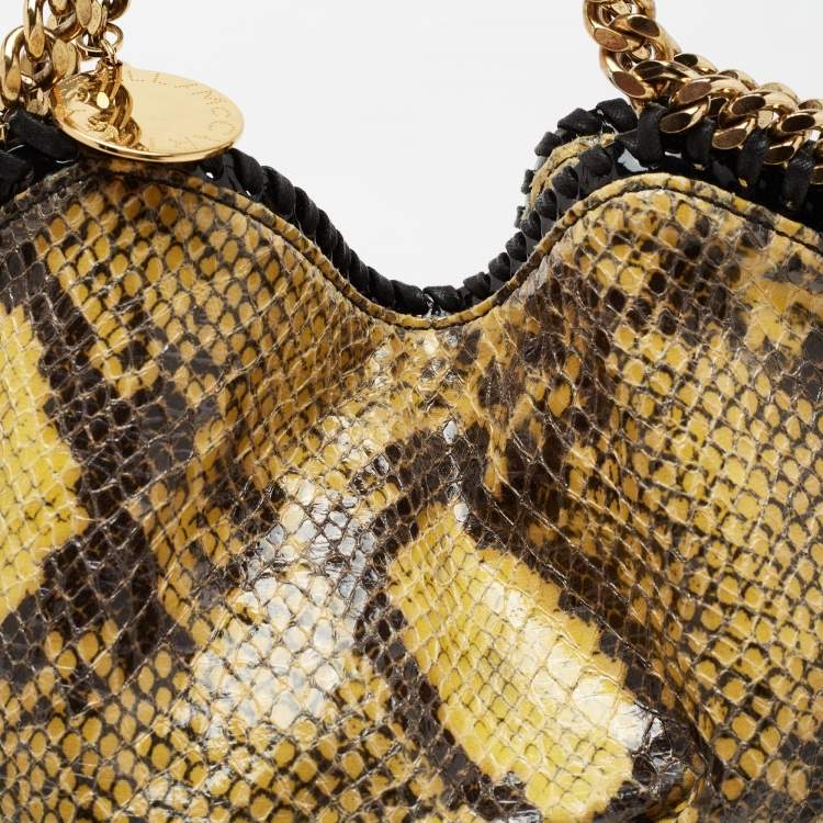 Pre Owned Stella McCartney Yellow/Black Faux Python Coated Suede Small Falabella Tote