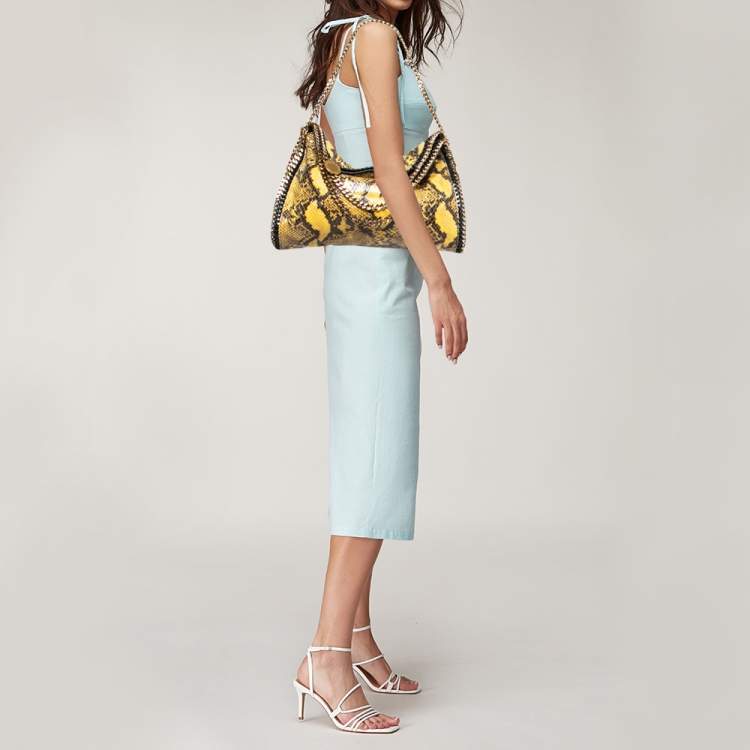 Pre Owned Stella McCartney Yellow/Black Faux Python Coated Suede Small Falabella Tote