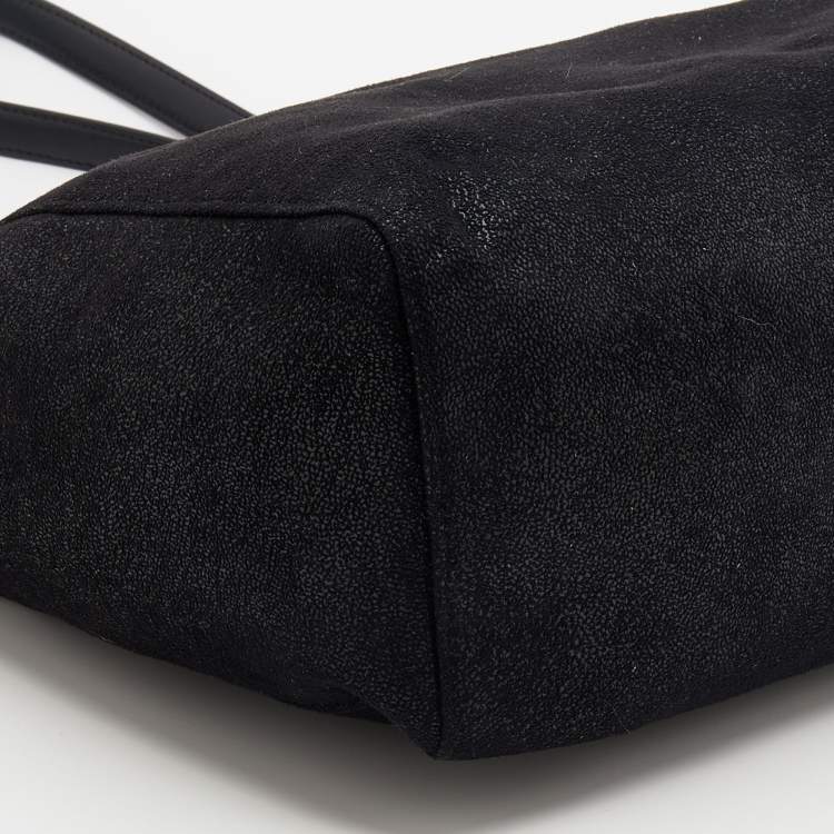 Pre Owned Stella McCartney Black Faux Leather Falabella East West Shopper Tote