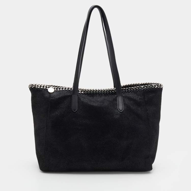 Pre Owned Stella McCartney Black Faux Leather Falabella East West Shopper Tote