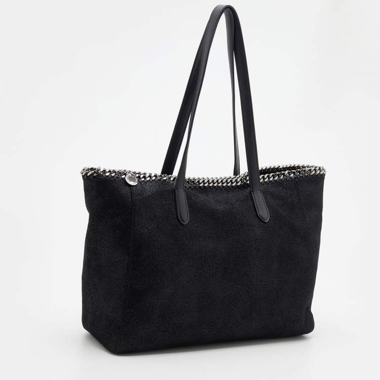 Pre Owned Stella McCartney Black Faux Leather Falabella East West Shopper Tote