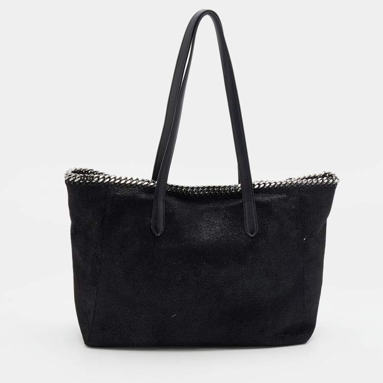 Pre Owned Stella McCartney Black Faux Leather Falabella East West Shopper Tote
