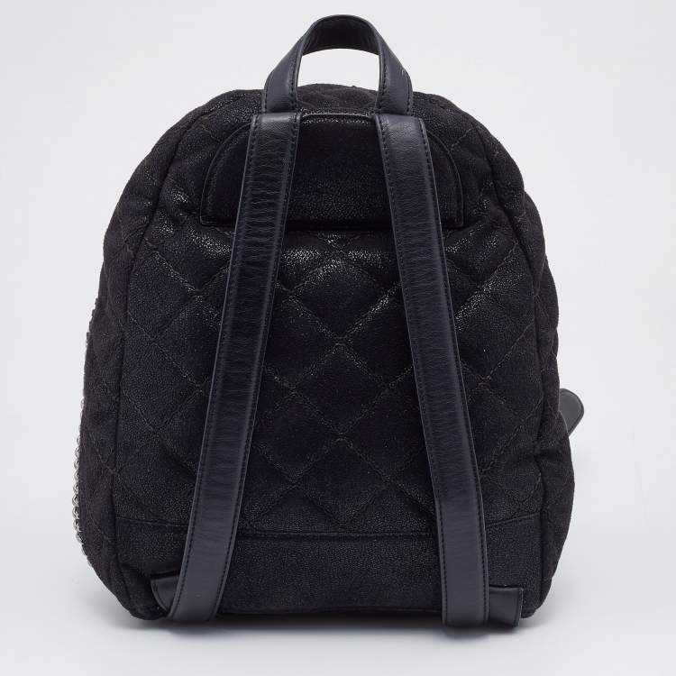 Pre Owned Stella McCartney Black Quilted Faux Leather Mini Falabella Backpack