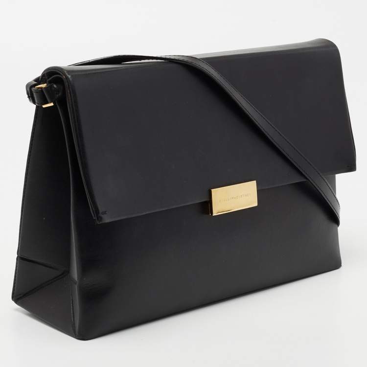Pre Owned Stella McCartney Black Faux Leather Flap Shoulder Bag