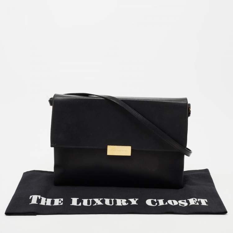 Pre Owned Stella McCartney Black Faux Leather Flap Shoulder Bag