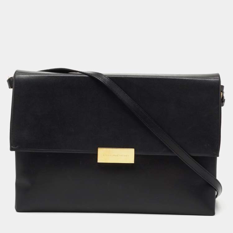 Pre Owned Stella McCartney Black Faux Leather Flap Shoulder Bag