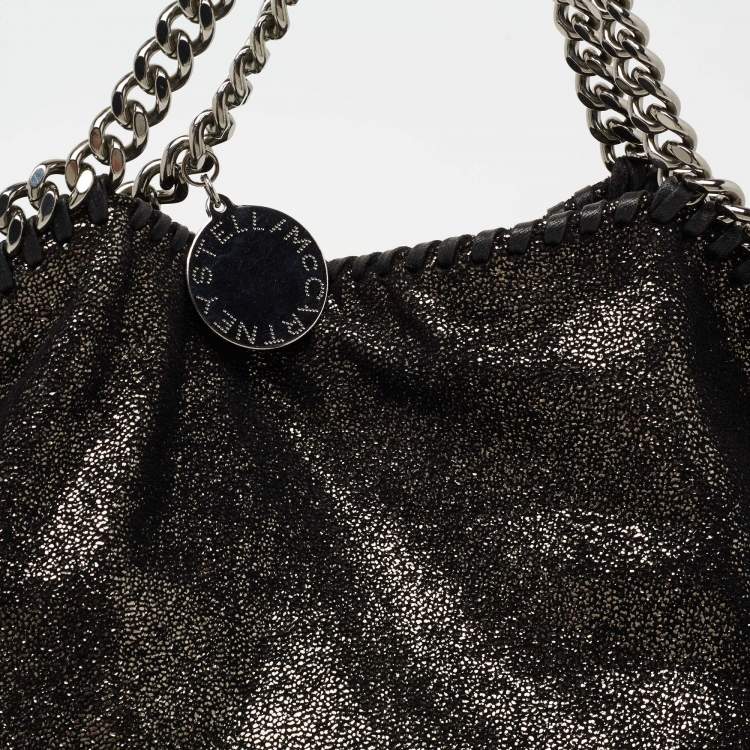 Pre Owned Stella McCartney Metallic Black Faux Leather Small Falabella Tote