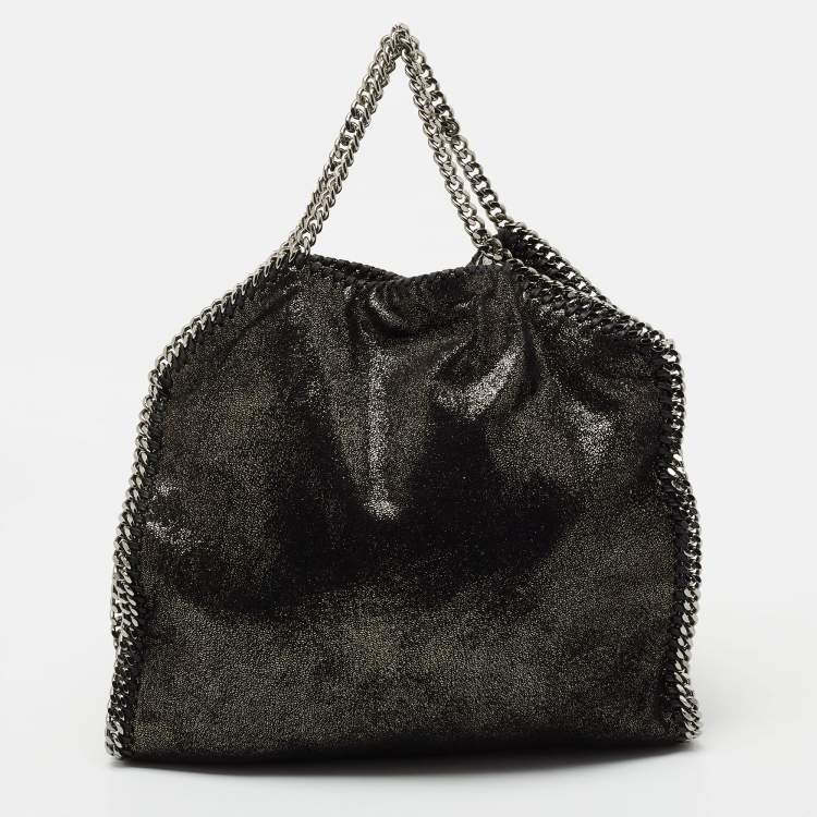 Pre Owned Stella McCartney Metallic Black Faux Leather Small Falabella Tote