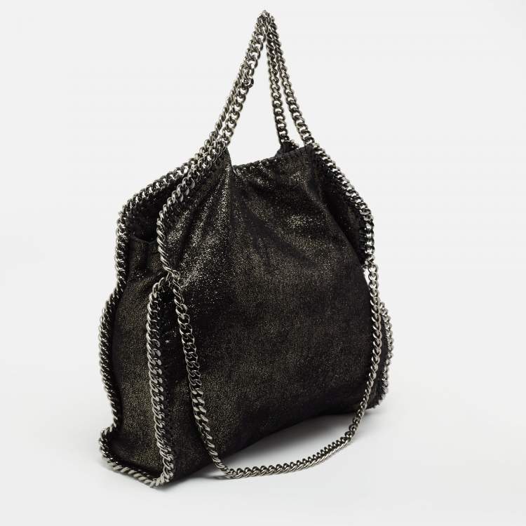 Pre Owned Stella McCartney Metallic Black Faux Leather Small Falabella Tote