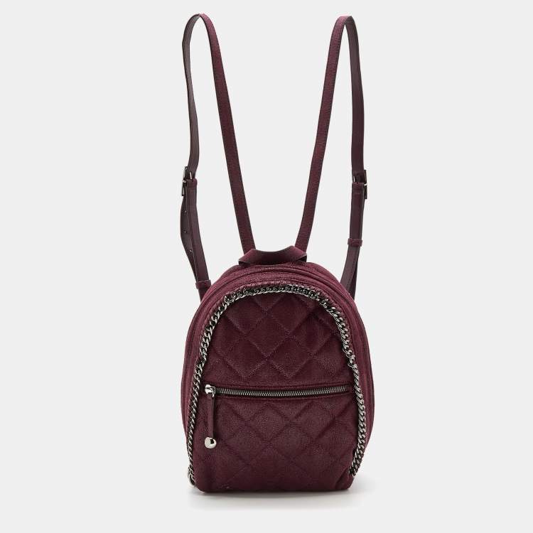 Pre Owned Stella McCartney Burgundy Quilted Faux Suede Shaggy Backpack