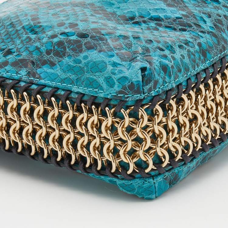 Pre Owned Stella McCartney Blue Faux Python Embossed Leather Side Chain Detail Clutch