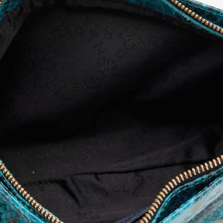 Pre Owned Stella McCartney Blue Faux Python Embossed Leather Side Chain Detail Clutch