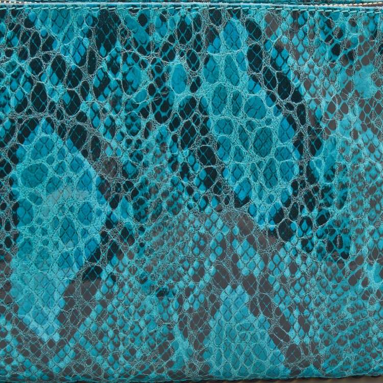 Pre Owned Stella McCartney Blue Faux Python Embossed Leather Side Chain Detail Clutch