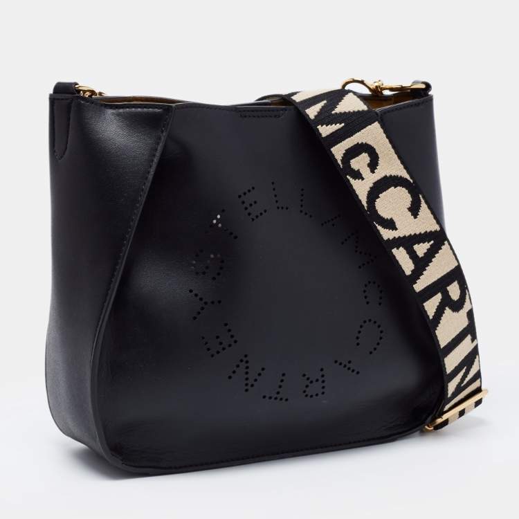 مملوكة مسبقًا Stella McCartney Black Faux Leather Perforated Logo Shoulder Bag