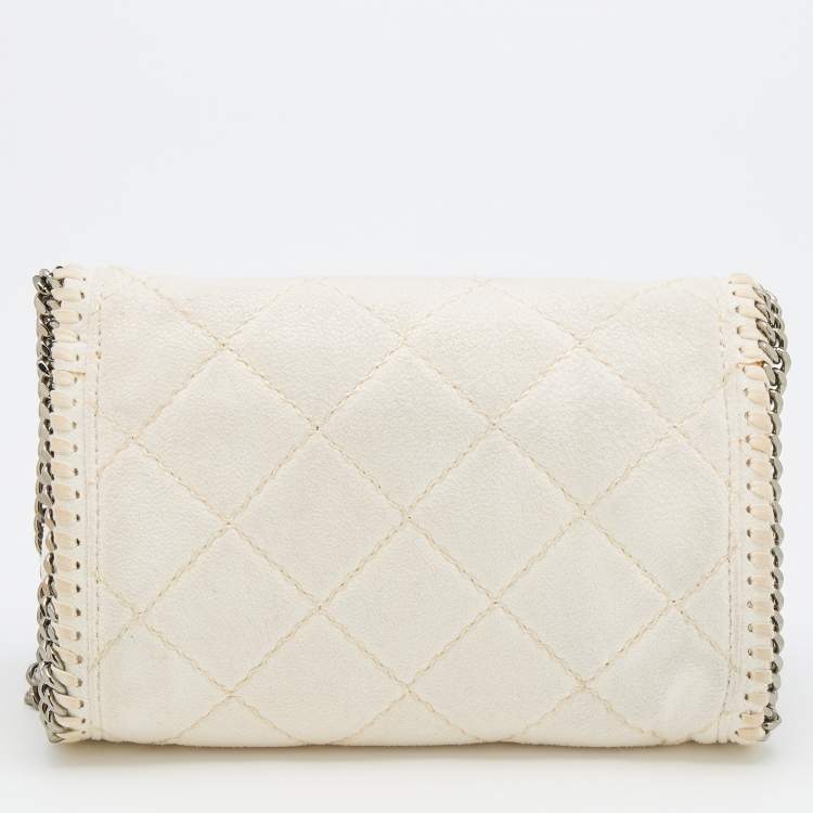 Pre Owned Stella McCartney White Quilted Faux Leather Falabella Shaggy Deer Flap Bag