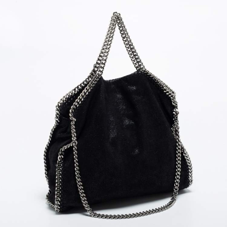 Pre Owned Stella McCartney Black Faux Leather Falabella Fold-Over Tote
