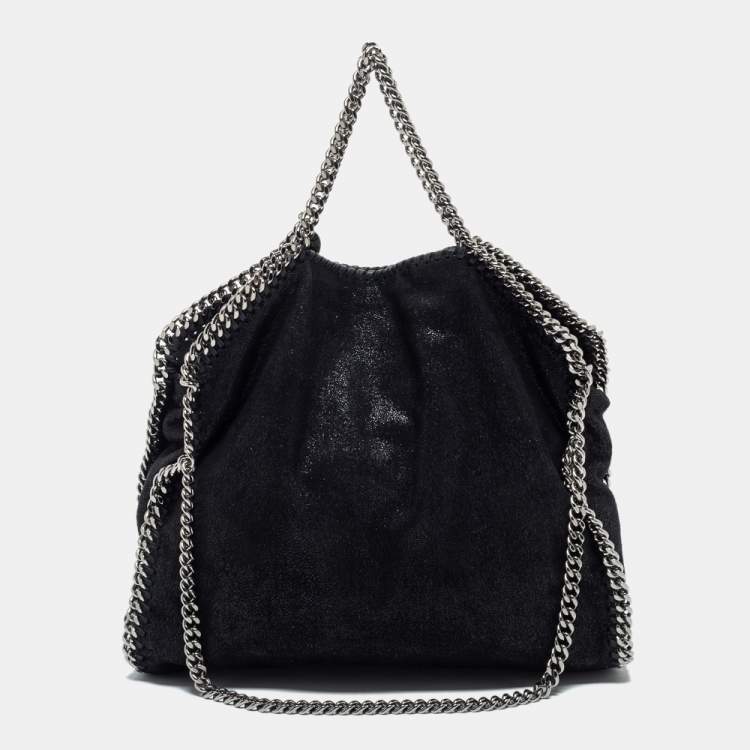 Pre Owned Stella McCartney Black Faux Leather Falabella Fold-Over Tote