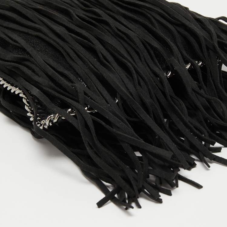 Pre Owned Stella McCartney Black Faux Suede Fringed Falabella Shoulder Bag