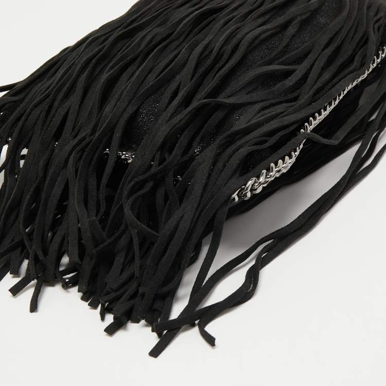 Pre Owned Stella McCartney Black Faux Suede Fringed Falabella Shoulder Bag