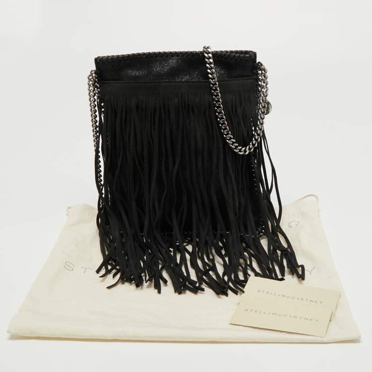 Pre Owned Stella McCartney Black Faux Suede Fringed Falabella Shoulder Bag
