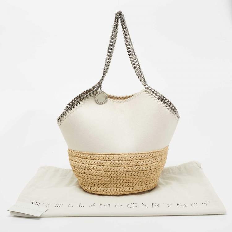 Pre Owned  Stella McCartney White Faux Suede and Raffia Medium Falabella Tote