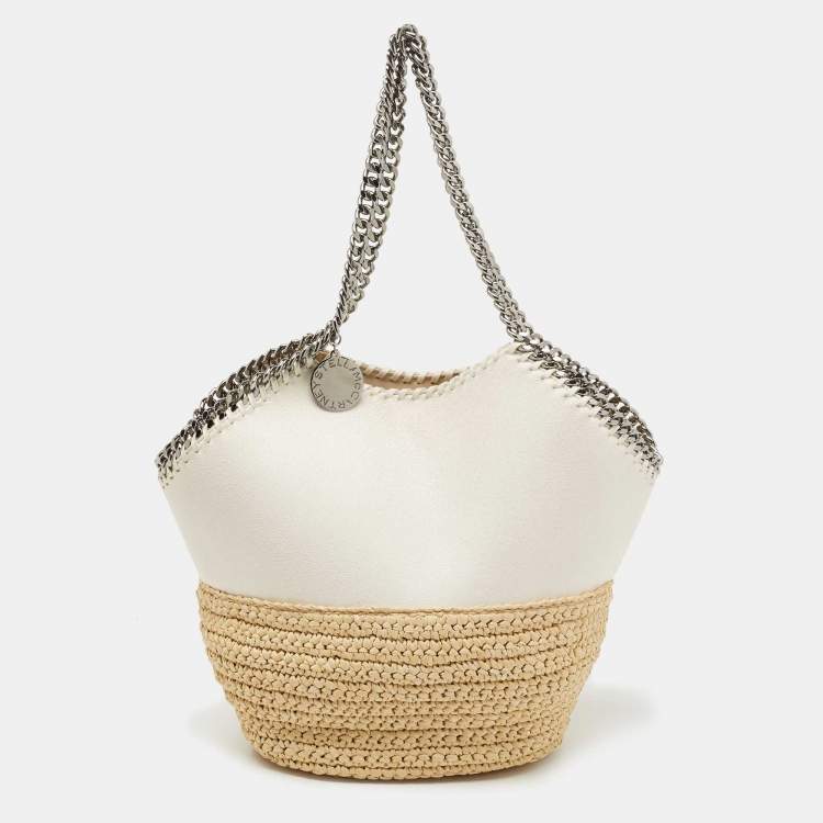 Pre Owned  Stella McCartney White Faux Suede and Raffia Medium Falabella Tote