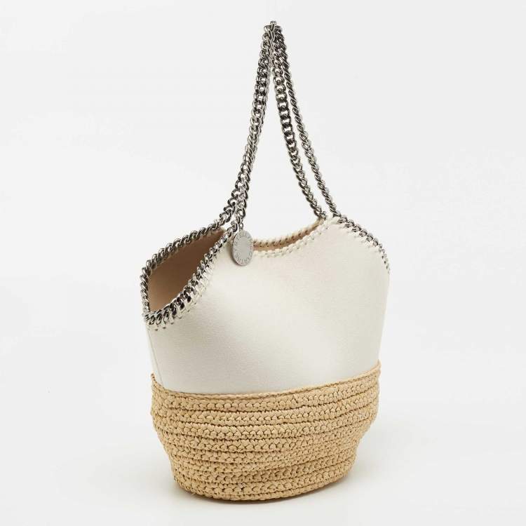 Pre Owned  Stella McCartney White Faux Suede and Raffia Medium Falabella Tote