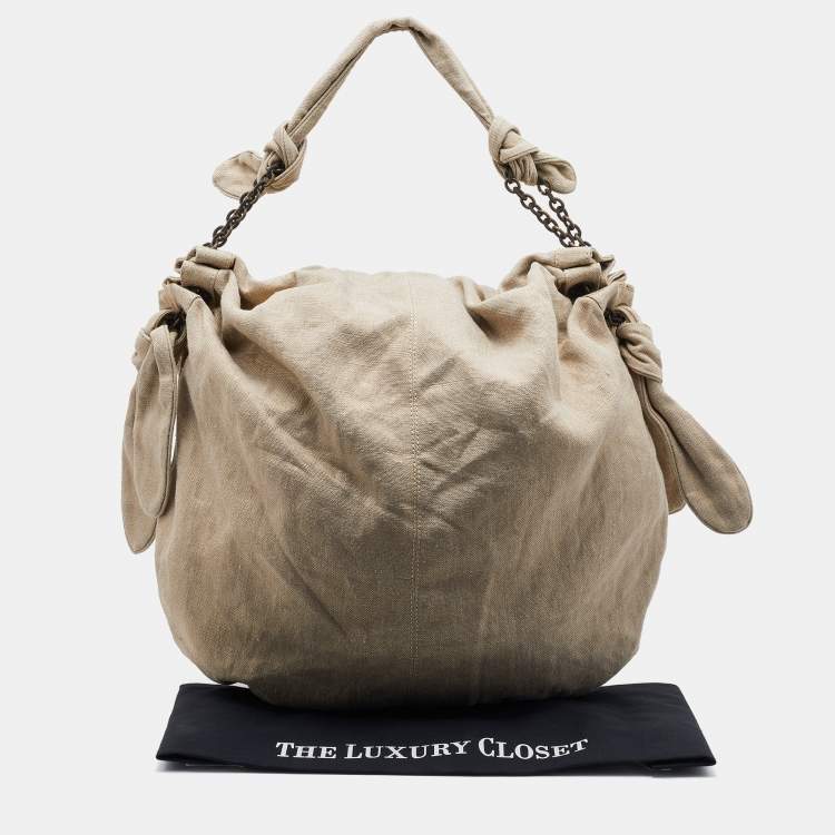 Pre Owned Stella McCartney Metallic Beige/Gold Jute Bow Hobo