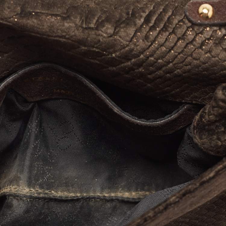 Pre Owned Stella McCartney Brown Python Embossed Velvet Falabella Flap Shoulder Bag