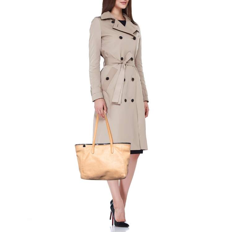 Pre Owned Stella McCartney Beige Faux Leather Chain Link Top Zip Tote