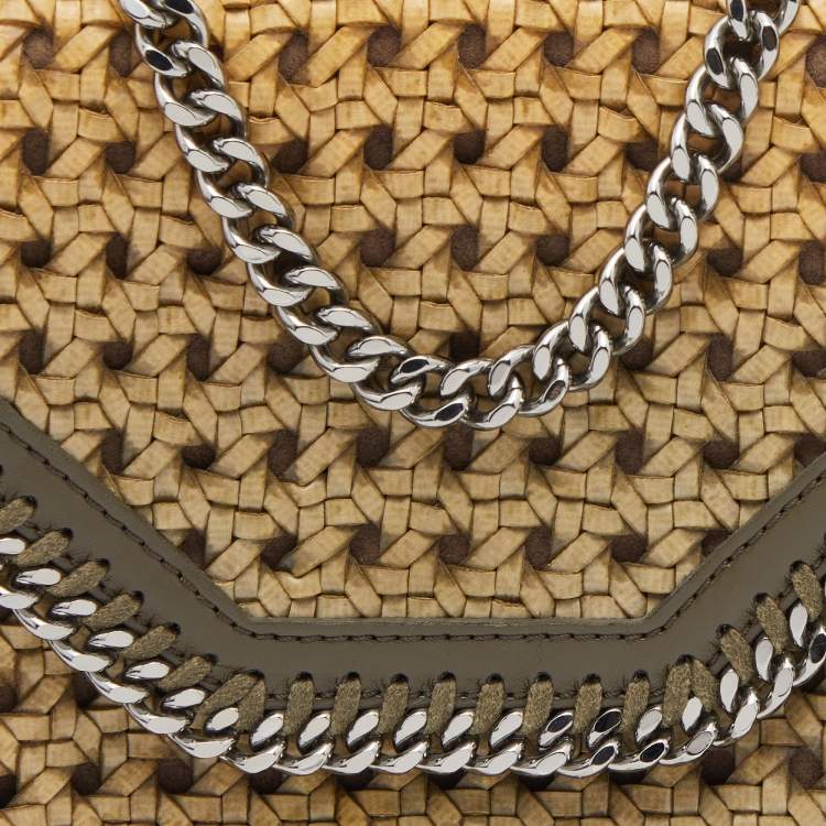 Pre Owned Stella McCartney Olive Green Faux Leather Falabella Box Woven Flap Bag