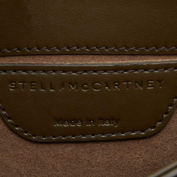 Pre Owned Stella McCartney Olive Green Faux Leather Falabella Box Woven Flap Bag