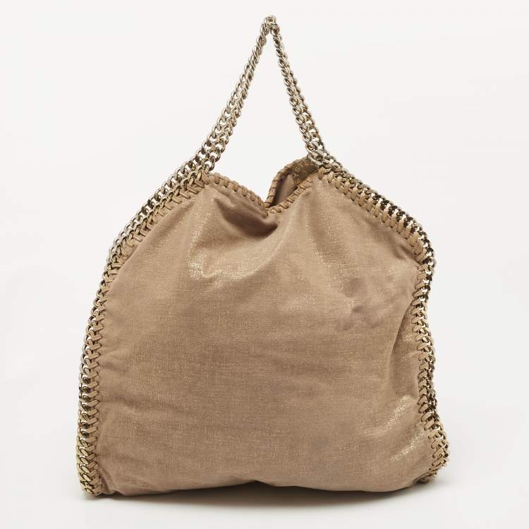 Pre Owned Stella McCartney Beige/Gold Faux Suede Falabella Fold Over Tote