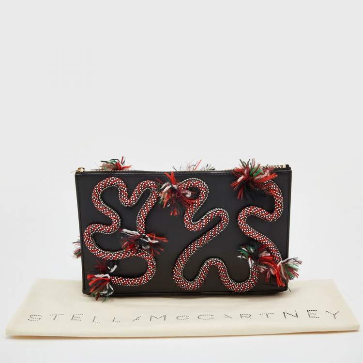 مملوكة مسبقًا Stella McCartney Black Faux Leather Snake Rope Embellished Pouch Clutch